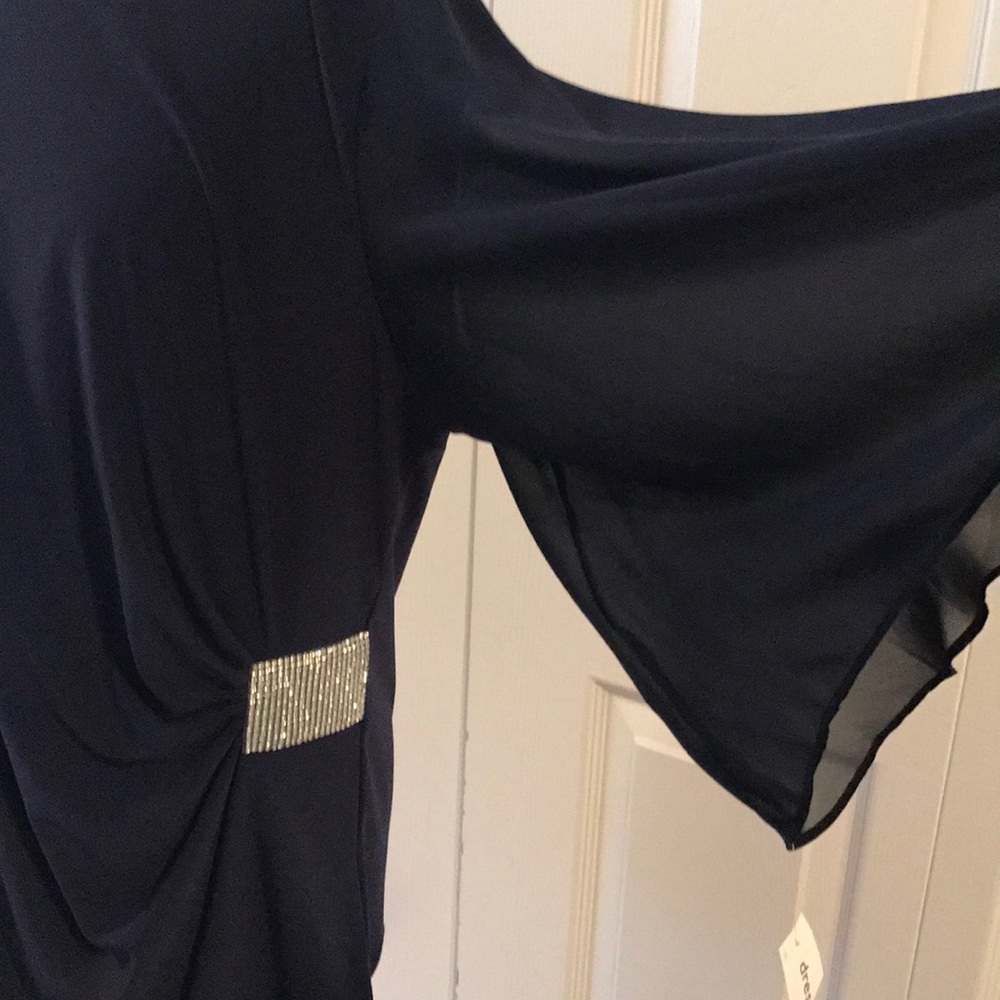 Blue blouse with sheer sleeves & rhinestones